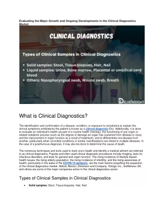 Evaluating the Major Growth and Ongoing Developments in the Clinical Diagnostics Market