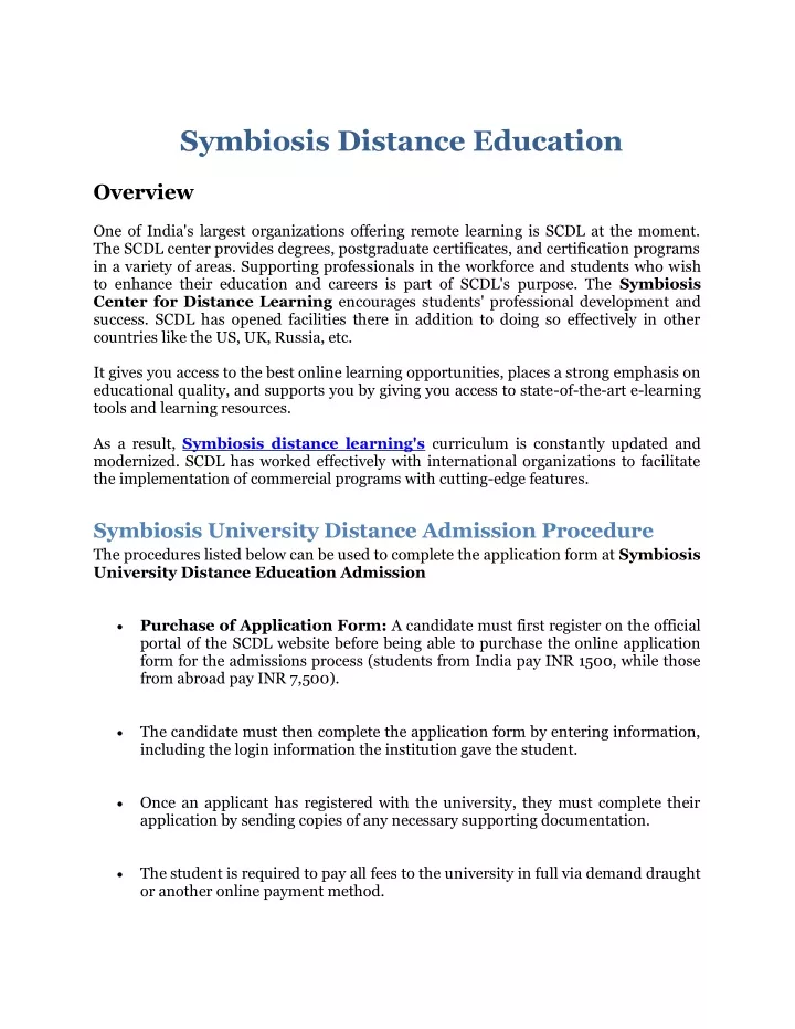 symbiosis distance education
