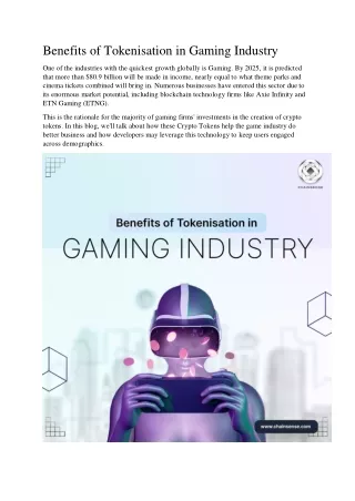 Benefits of Tokenisation in Gaming Industry