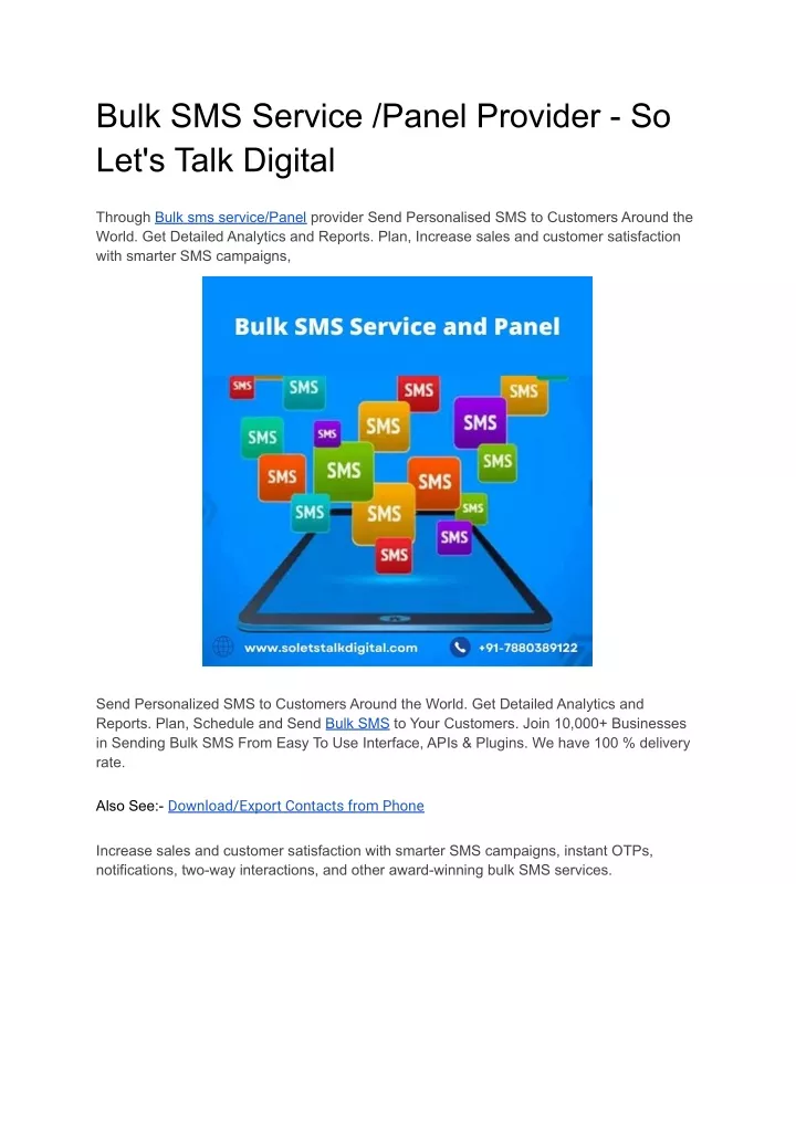 bulk sms service panel provider so let s talk