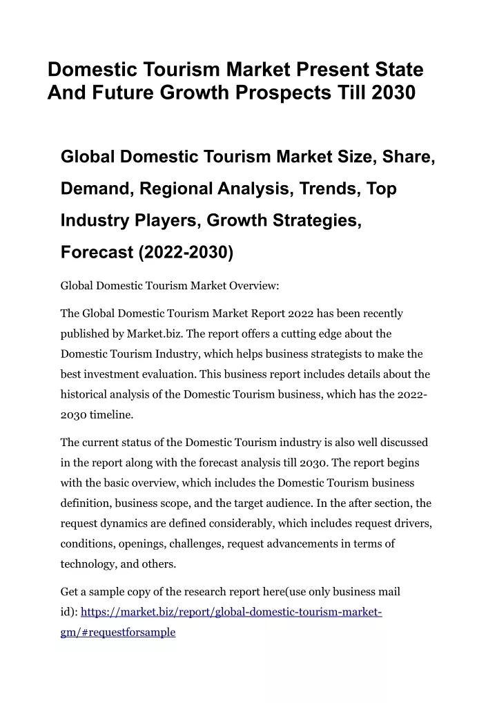 domestic tourism market present state and future