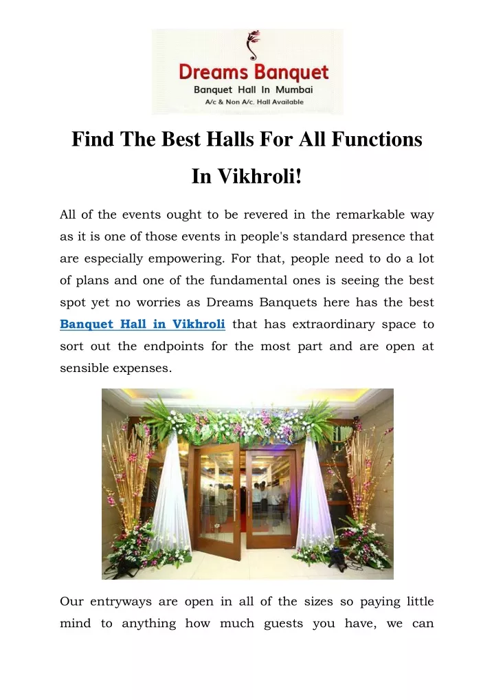 find the best halls for all functions