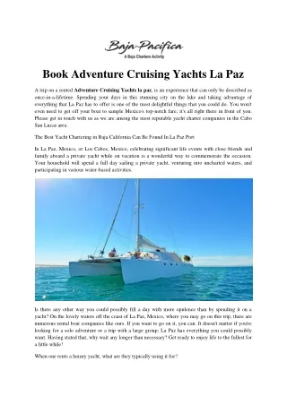 Book Adventure Cruising Yachts La Paz