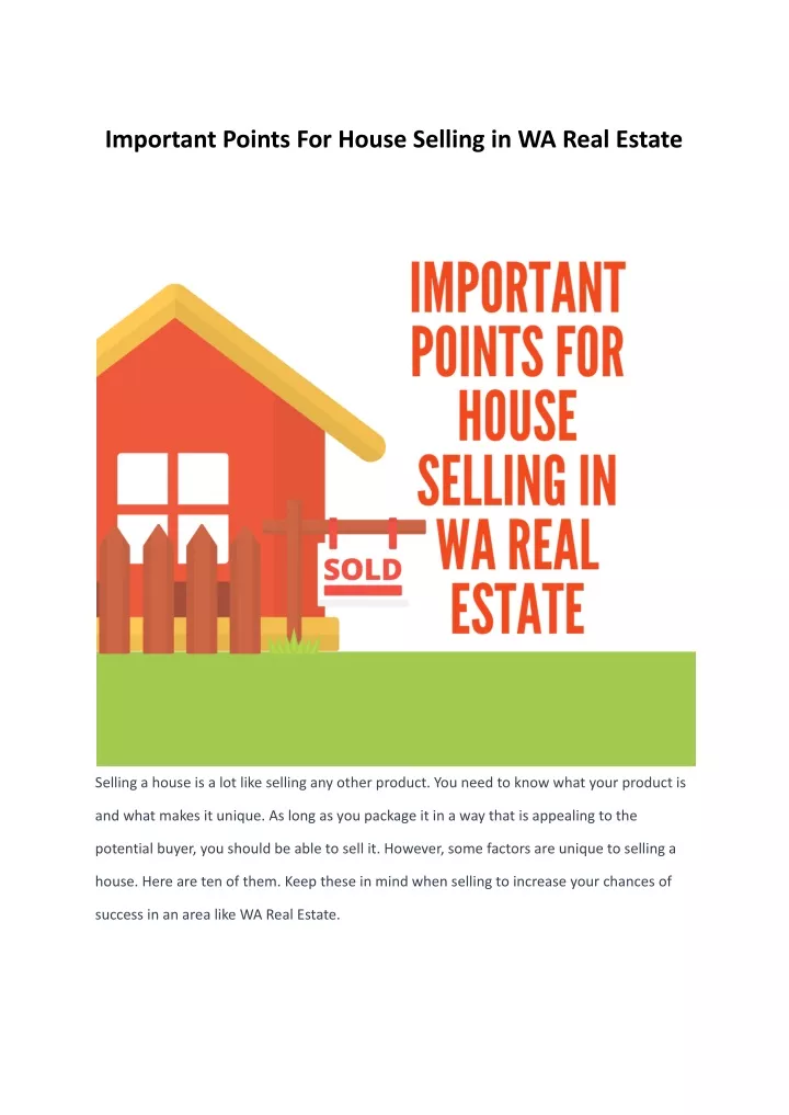 important points for house selling in wa real