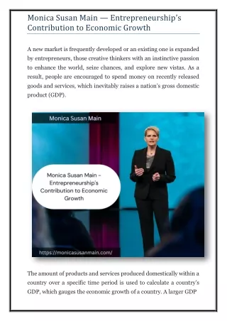 Monica Susan Main — Entrepreneurship’s Contribution to Economic Growth