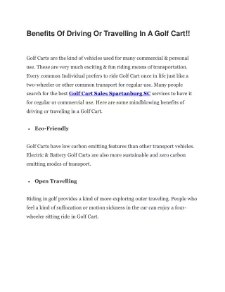 Benefits Of Driving Or Travelling In A Golf Cart