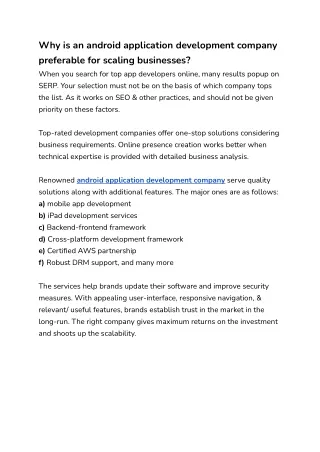 why is an android application development company