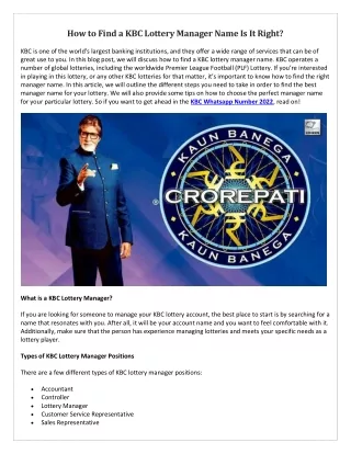 How to Find a KBC Lottery Manager Name Is It Right