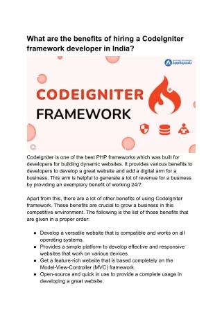_What are the benefits of hiring a Codeigniter framework developer in India_