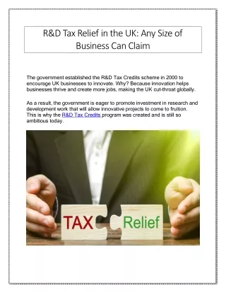 R&D Tax Relief In The UK Any Size Of Business Can Claim