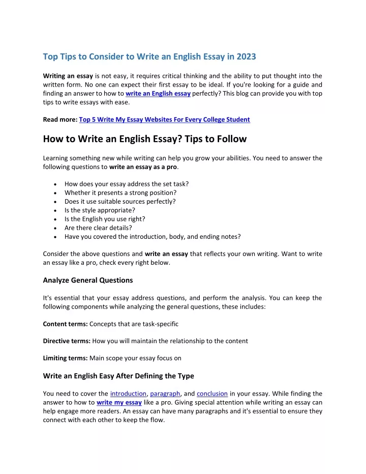 top tips to consider to write an english essay