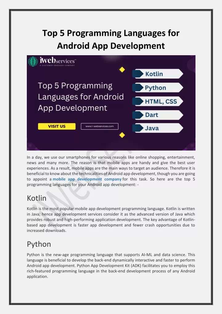 top 5 programming languages for android