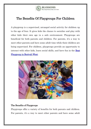 Best Playgroup In Borivali West | Call 9321317161 | Blossoms Playgroup & Nursery