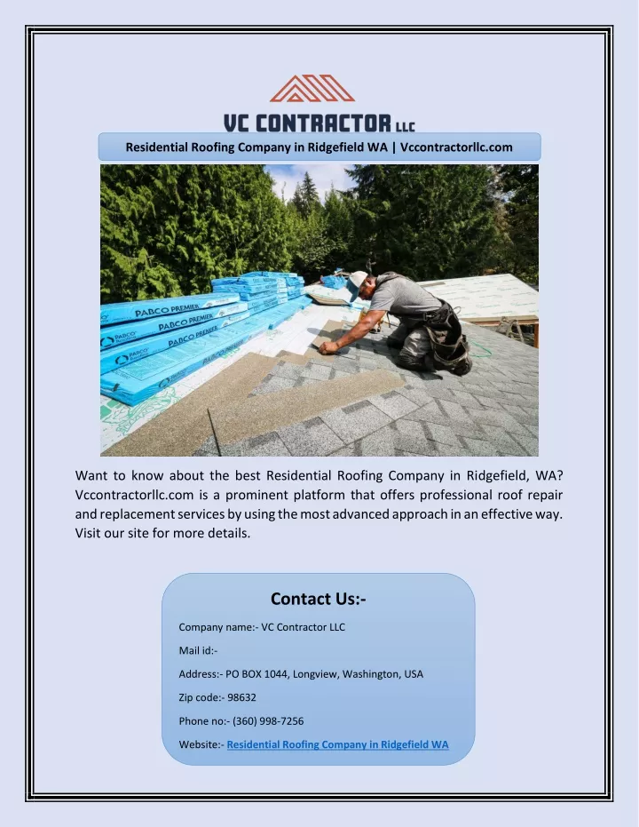 residential roofing company in ridgefield