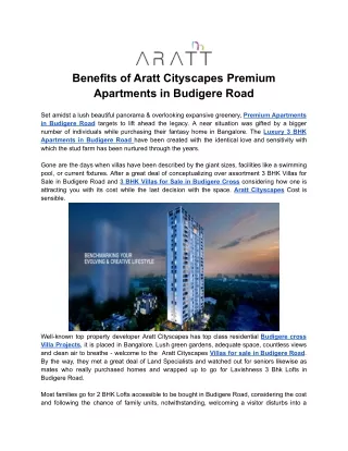 Benefits of Aratt Cityscapes Premium Apartments in Budigere Road