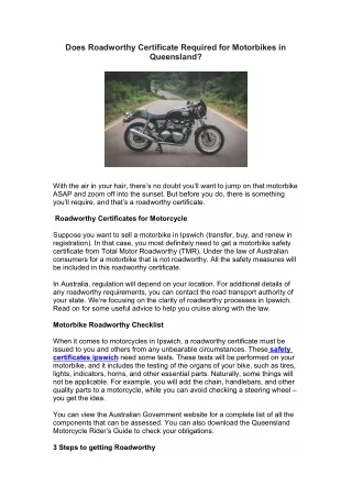 Does Roadworthy Certificate Required for Motorbike