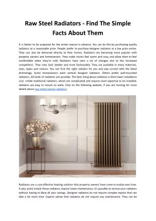 Raw Steel Radiators - Find The Simple Facts About Them