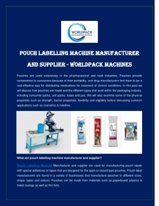 Pouch Labelling Machine Manufacturer and Supplier - Worldpack Machines