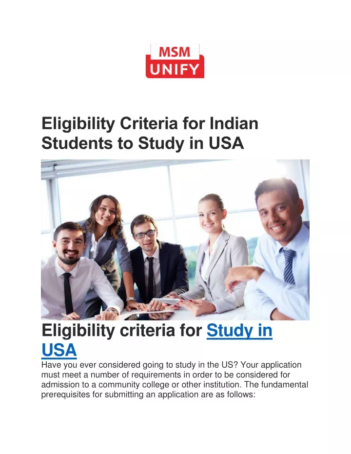 eligibility criteria for indian students to study