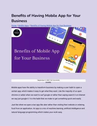 Benefits of Having Mobile App for Your Business