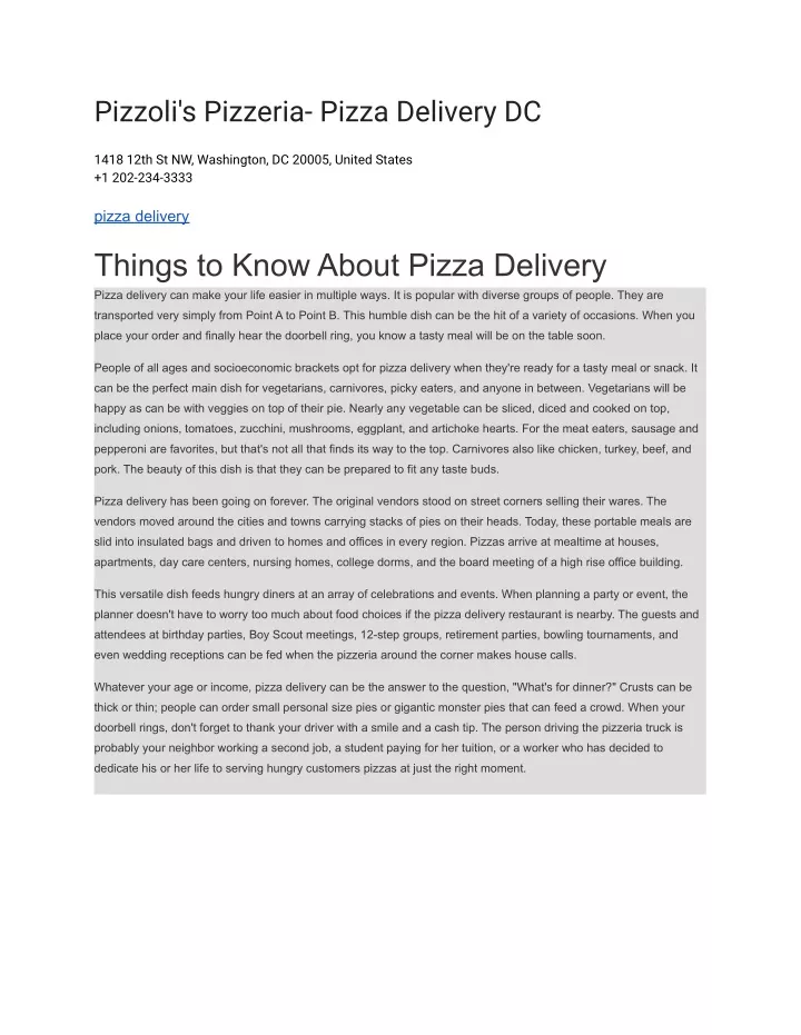 pizzoli s pizzeria pizza delivery dc