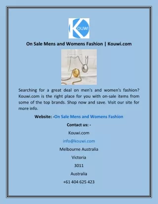 On Sale Mens And Womens Fashion | Kouwi.com