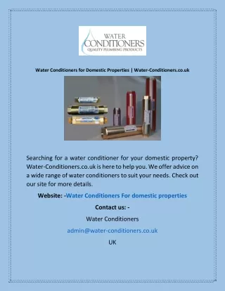 Water Conditioners for Domestic Properties | Water-Conditioners.co.uk