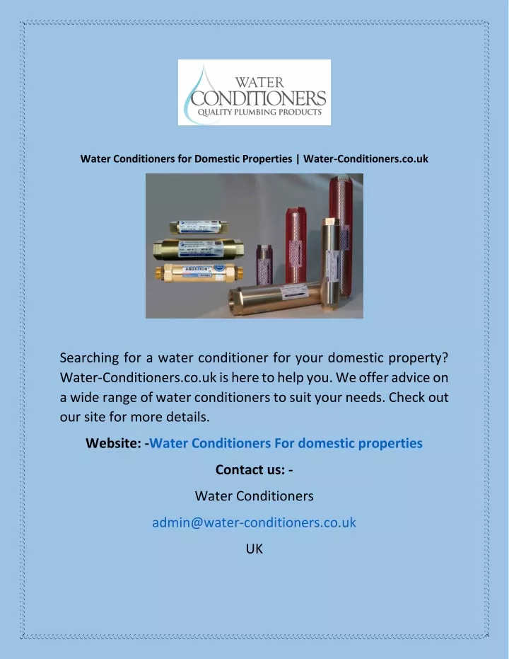 water conditioners for domestic properties water
