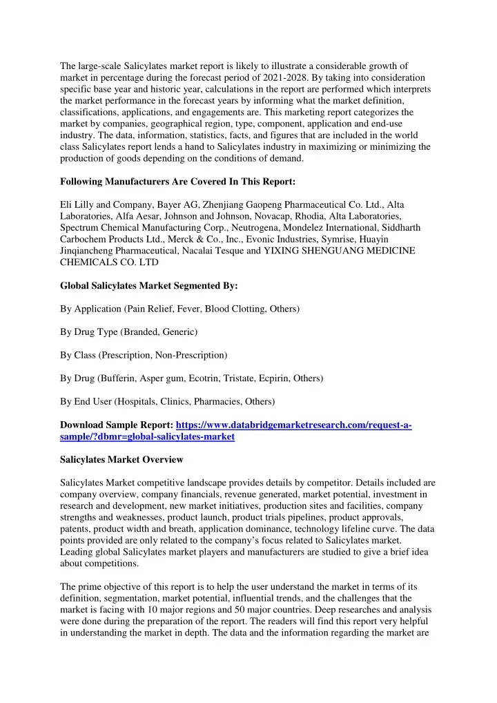 the large scale salicylates market report