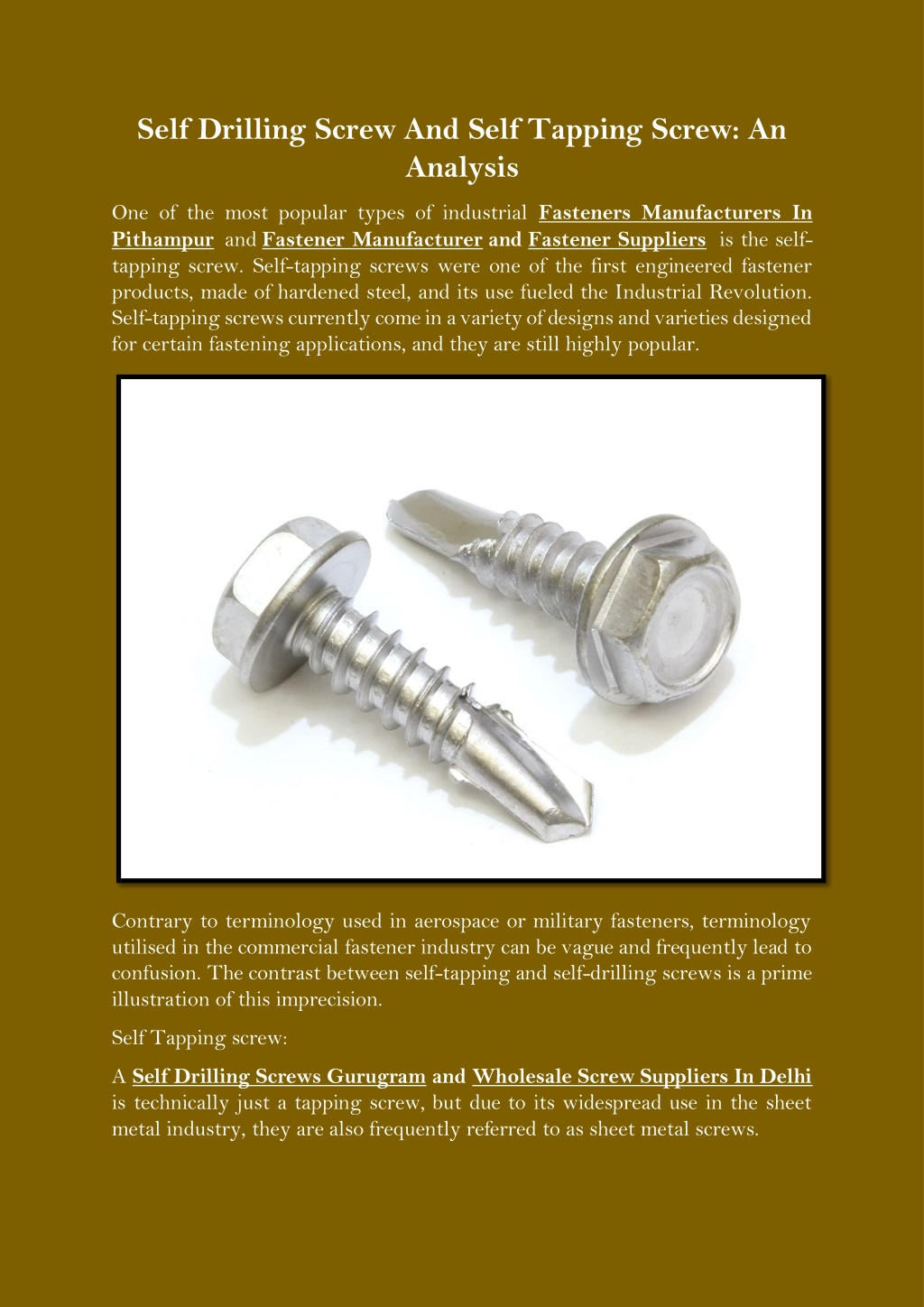 PPT - Self Drilling Screw And Self Tapping Screw An Analysis PowerPoint ...