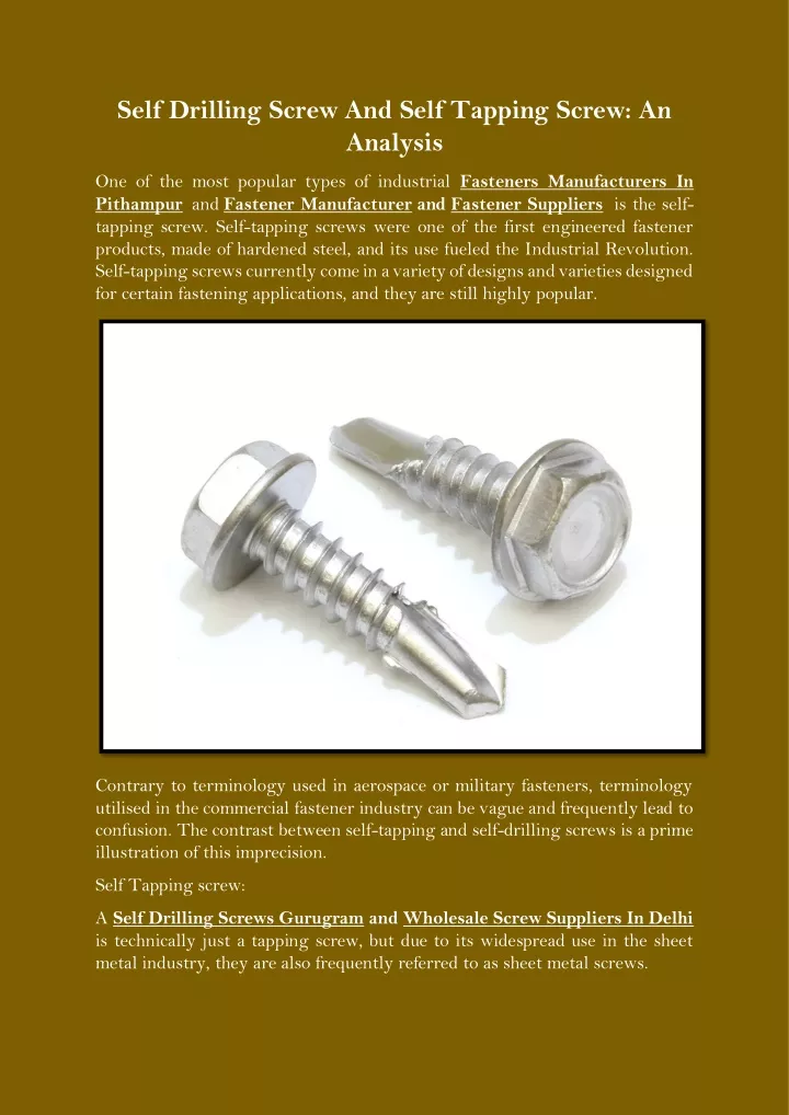 self drilling screw and self tapping screw