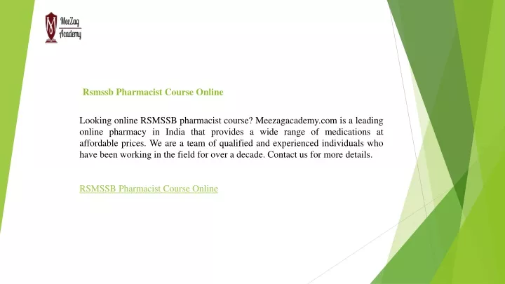 rsmssb pharmacist course online