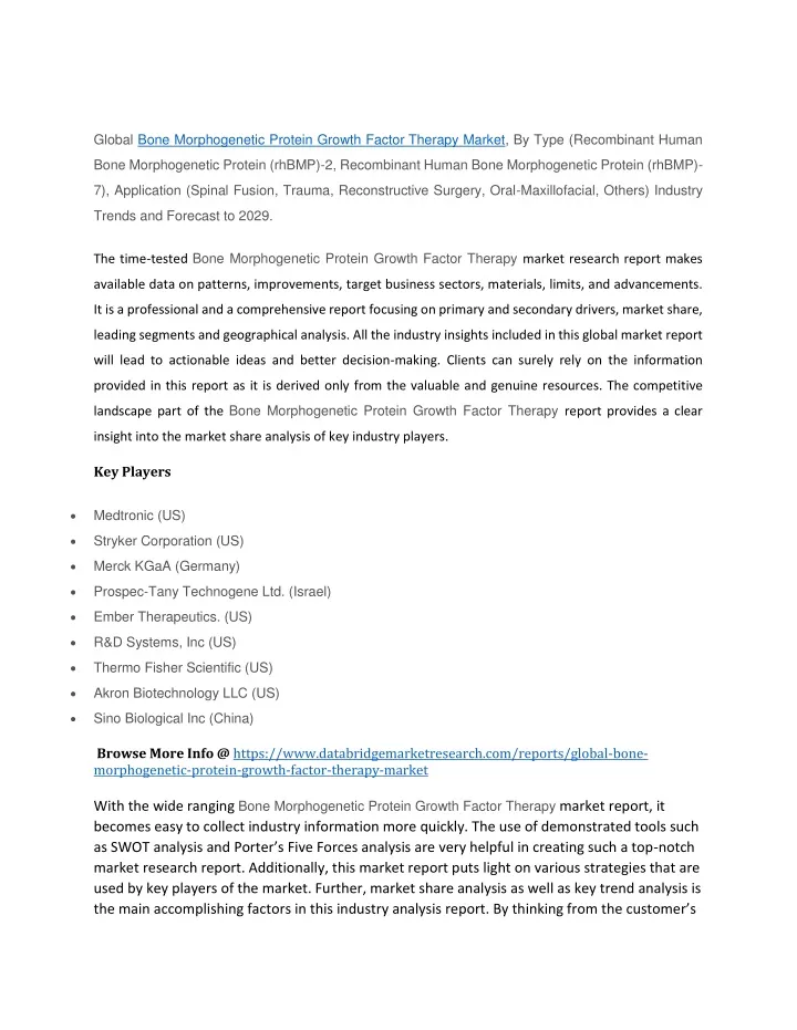 global bone morphogenetic protein growth factor