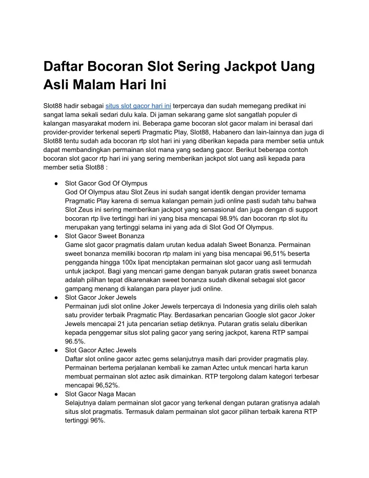 daftar bocoran slot sering jackpot uang asli