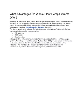 What Advantages Do Whole Plant Hemp Extracts Offer
