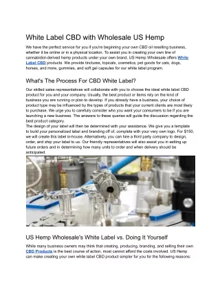White Label CBD with Wholesale US Hemp