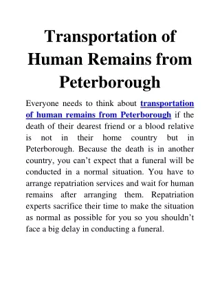 transportation of human remains from Peterborough