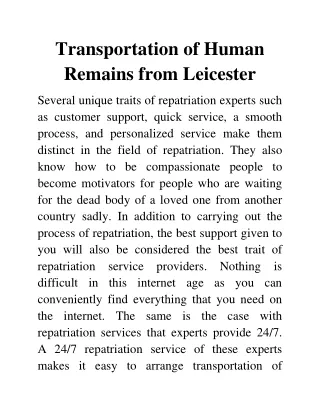 transportation of human remains from Leicester
