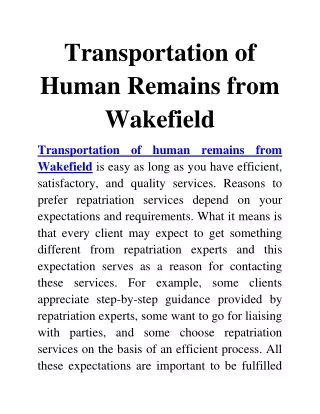 transportation of human remains from Wakefield