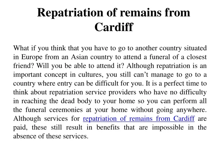 repatriation of remains from cardiff