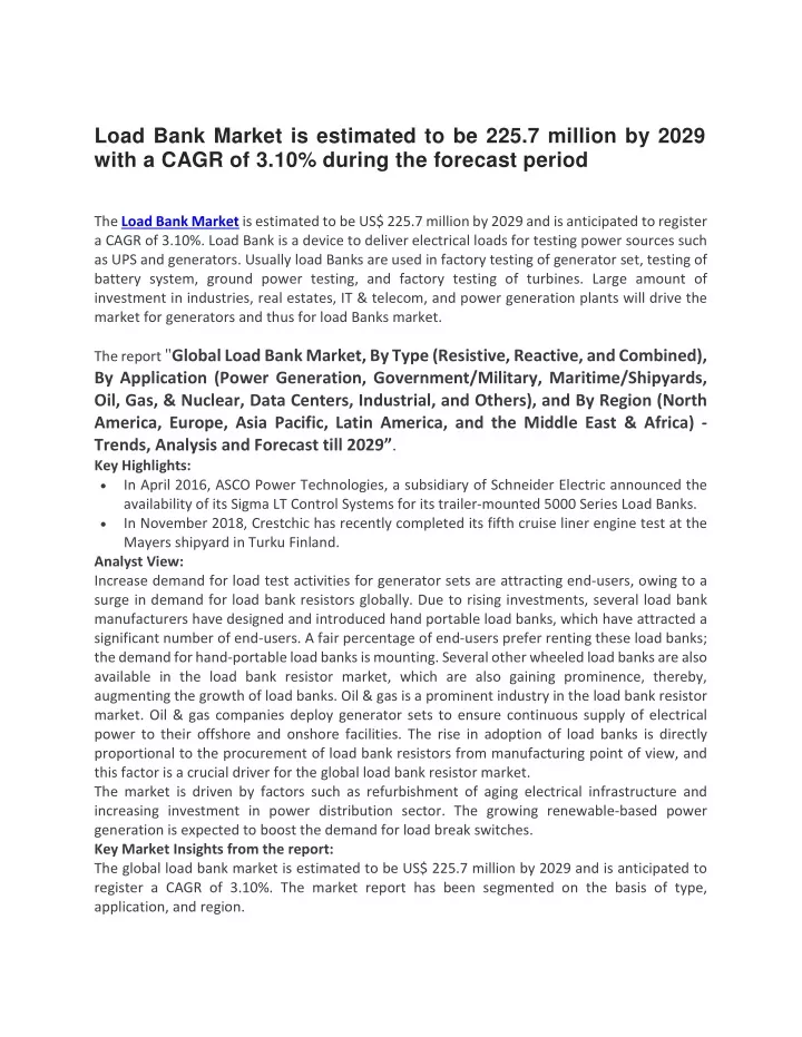 load bank market is estimated to be 225 7 million