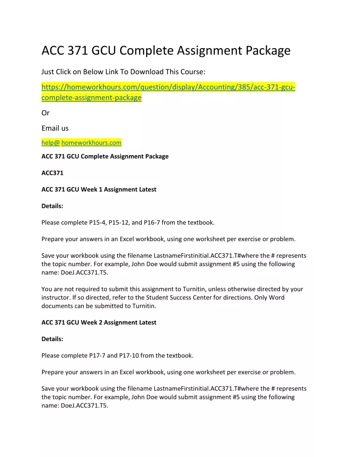 acc 371 gcu complete assignment package