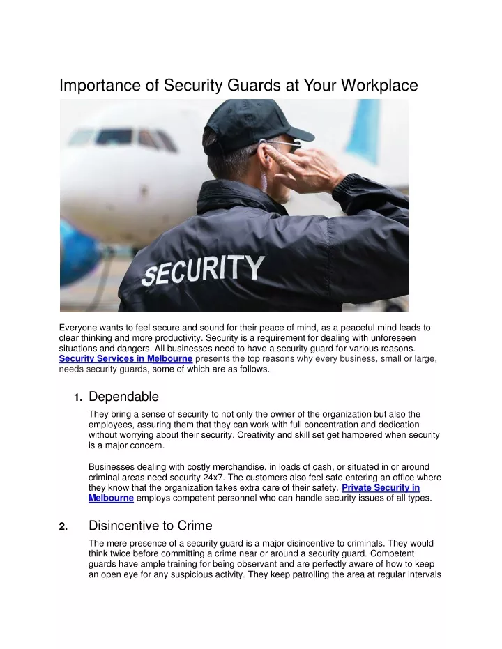 importance of security guards at your workplace