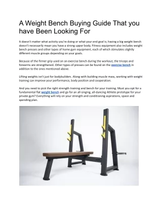 A Weight Bench Buying Guide That you have Been Looking For