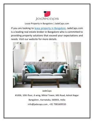 Lease Property in Bangalore  JadeCaps.com