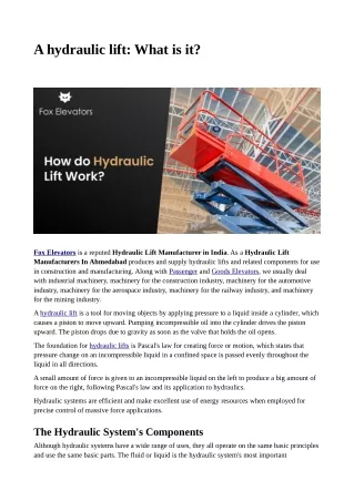 How do Hydraulic Lift Work?