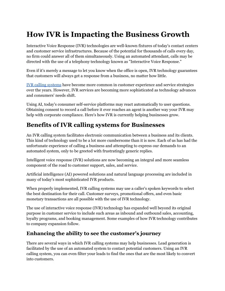 how ivr is impacting the business growth