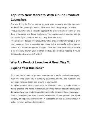 Tap Into New Markets With Online Product Launches