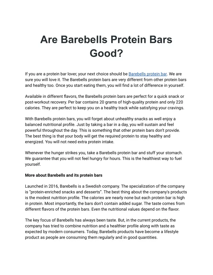 are barebells protein bars good