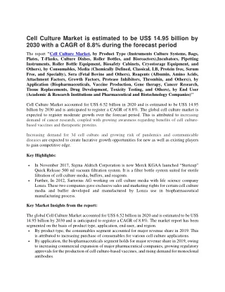 cell culture market is estimated